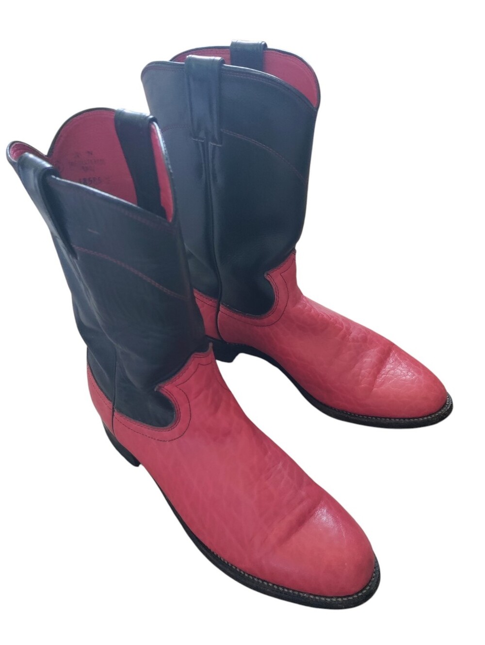 Vintage Justin Cowboy Boots Leather Roper Colorblock USA 8B